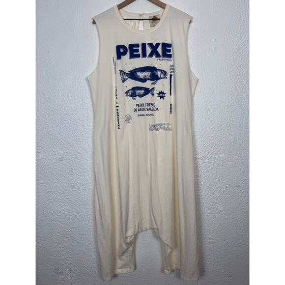 Farm Rio Peixe Printed Cotton-Jersey Jumpsuit Off White Size Large - Picture 3 of 7